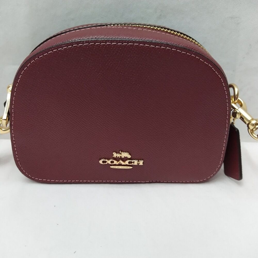 Coach Mini Serena Wine Red Crossgrain Leather Zipper Closure Crossbody Bag